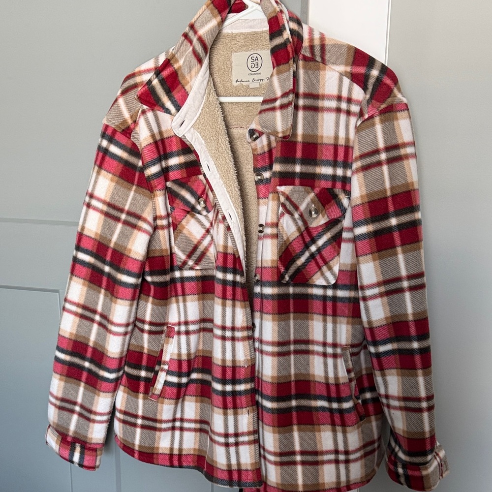 Plaid Teddy Jacket - Red and Cream